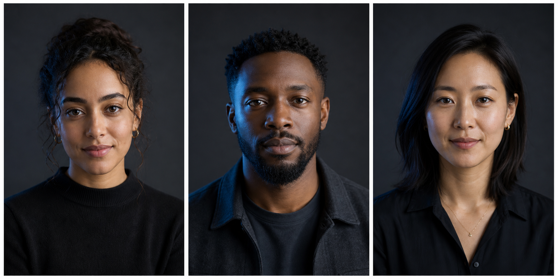 Examples of synthetic AI character portraits, not human Labgenz employees